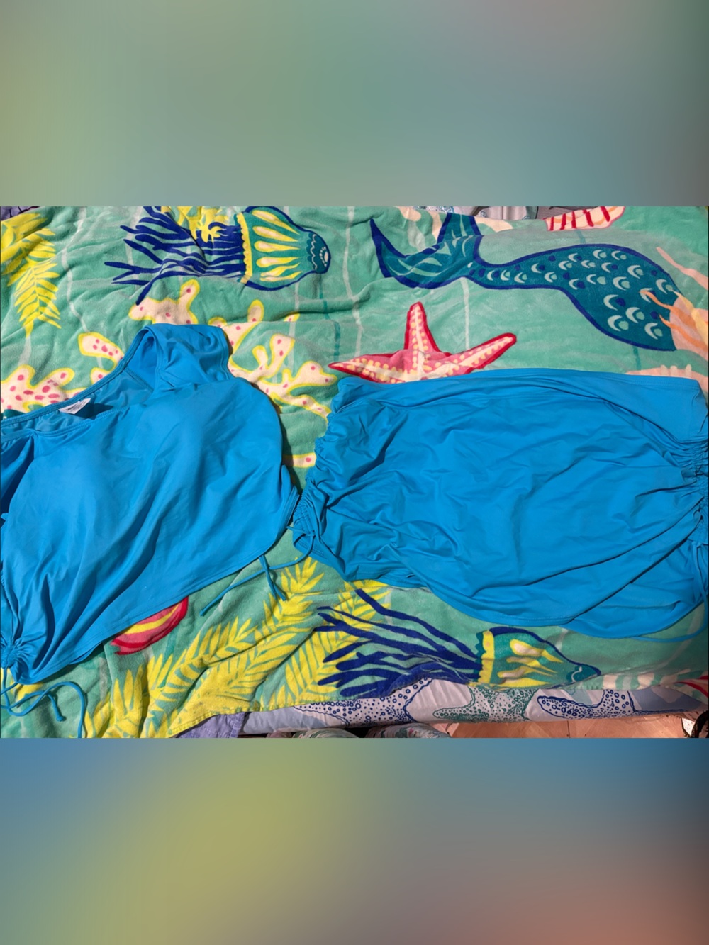 Lands End sz 20 Bright Turquoise Halter Tankini Top and Skirt Set